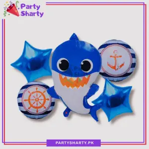 5pcs/Set D-2 Baby Shark Cartoon Foil Balloons Set For Theme Decoration